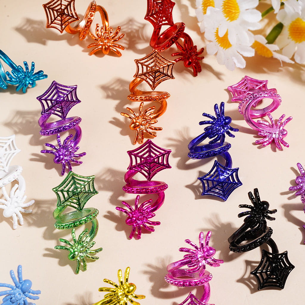 Trendy Twisted Spiral Metal Beads w Spider and Web, Large Hole, Jewelry Accessories, Multi-Color, Random Mix