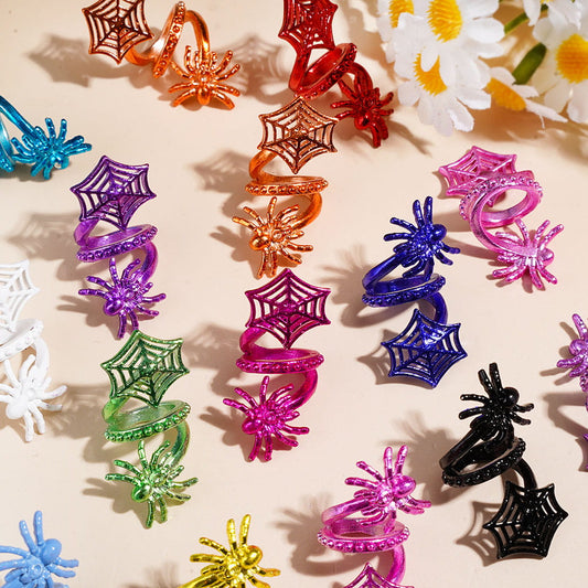 Trendy Twisted Spiral Metal Beads w Spider and Web, Large Hole, Jewelry Accessories, Multi-Color, Random Mix