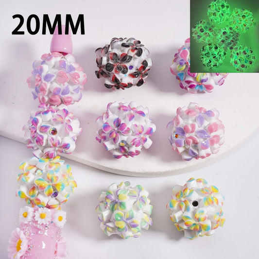 Clay Beads Luminous Cute Flowers AB Rhinestones Double Color 20MM, Random Mix