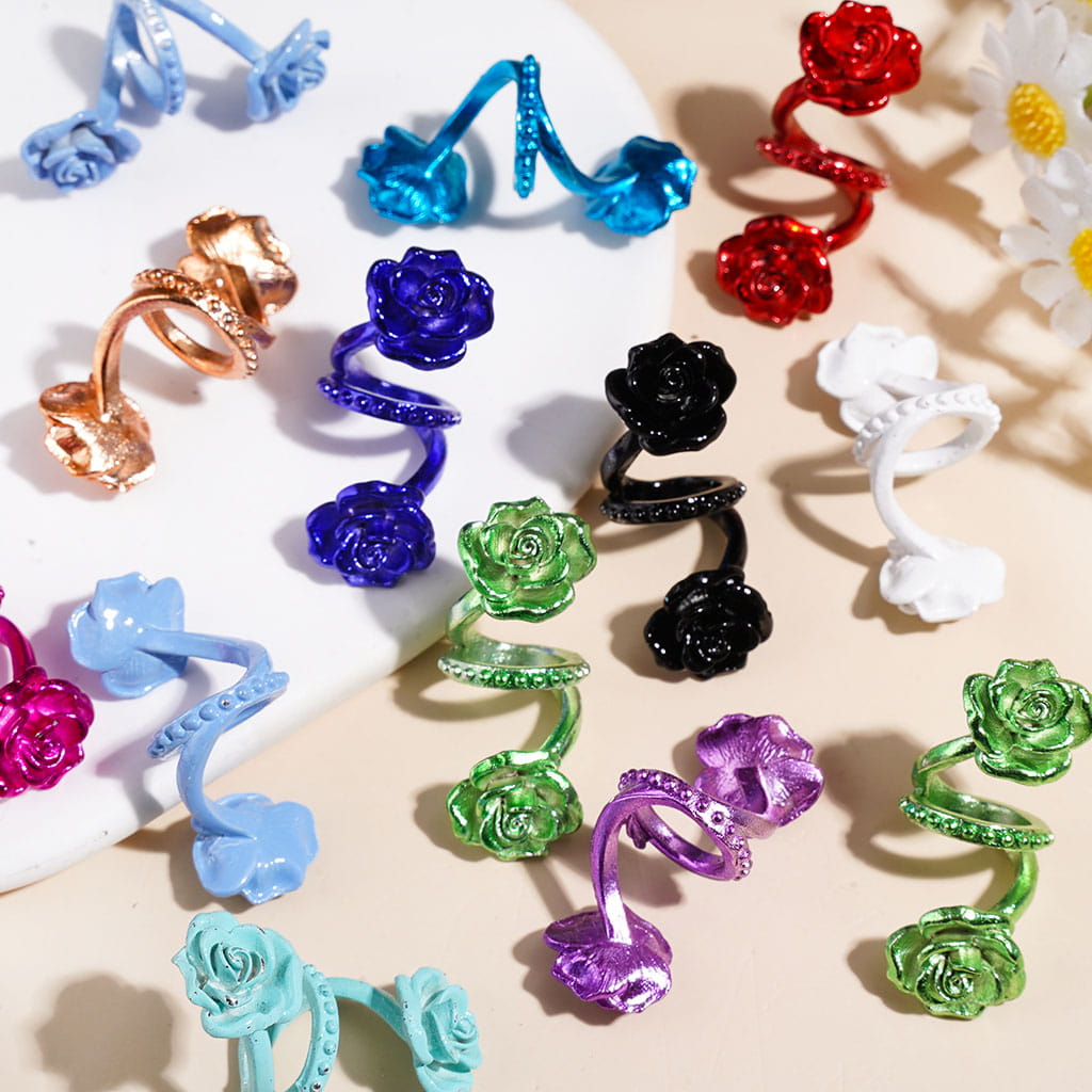 Trendy Twisted Spiral Metal Beads with Rose Flower, Large Hole, Jewelry Accessories, Multi-Color, Random Mix