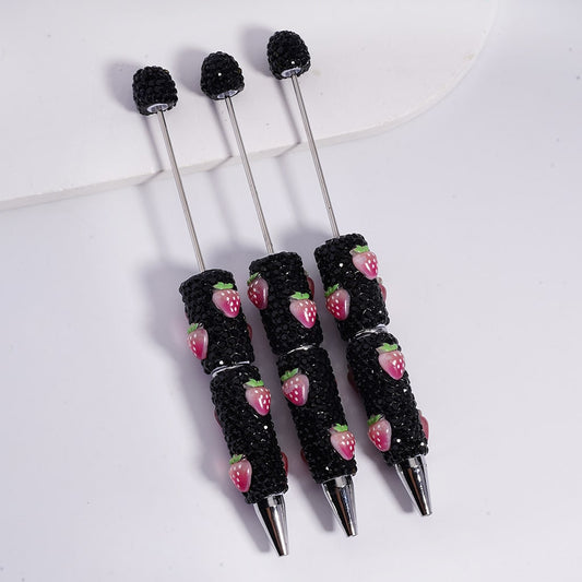 Beadable Clay Pens with Black Rhinestones Mini Cute Strawberries Charms