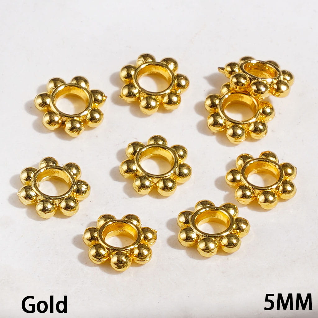 Metal Spacer Beads with Flower Shape, 5MM, Silver and Gold
