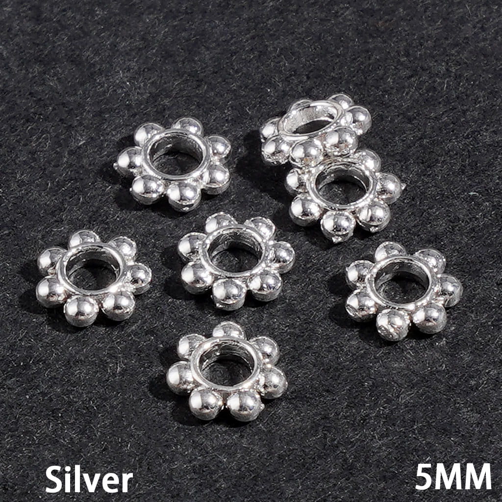 Metal Spacer Beads with Flower Shape, 5MM, Silver and Gold