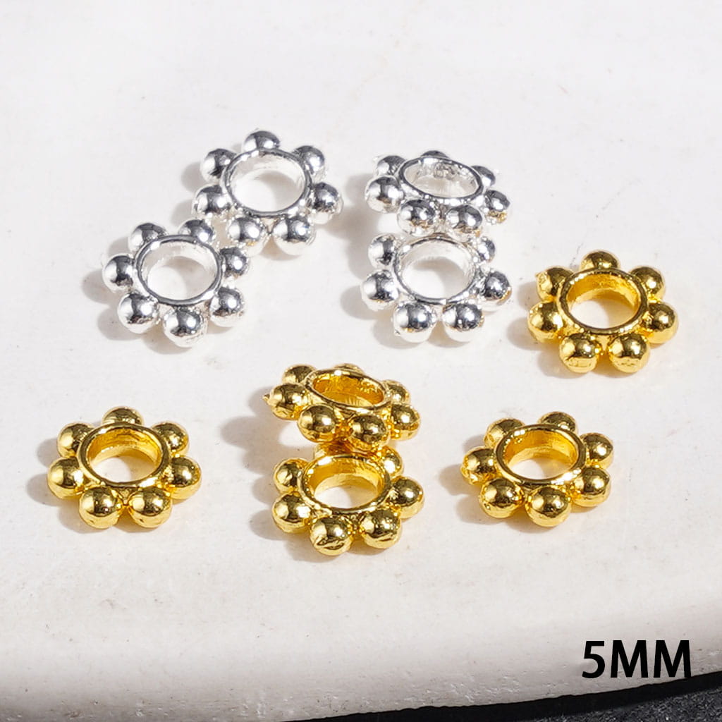 Metal Spacer Beads with Flower Shape, 5MM, Silver and Gold