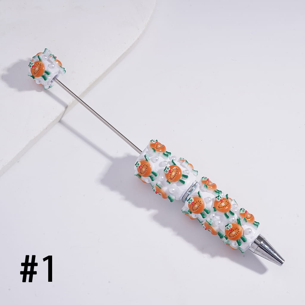 Beadable Clay Pens with Cute Fruit Characters in Various Types and White Pearls