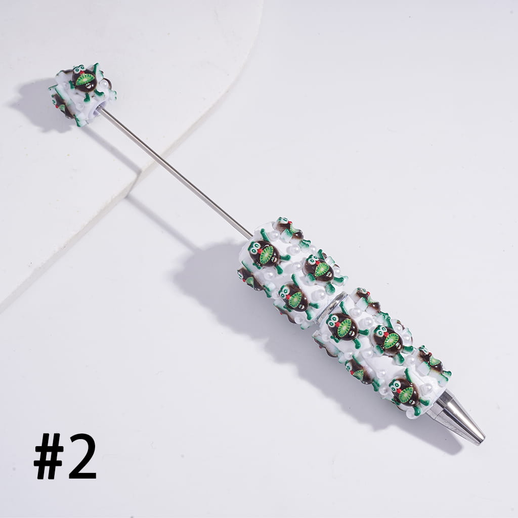 Beadable Clay Pens with Cute Fruit Characters in Various Types and White Pearls
