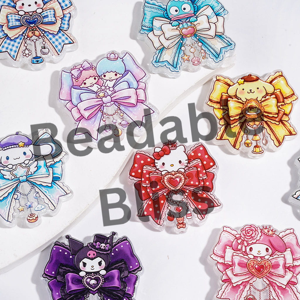 Bowtie with Adorable Character Acrylic Beads, 36*37MM Random Mix