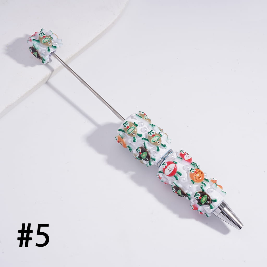 Beadable Clay Pens with Cute Fruit Characters in Various Types and White Pearls