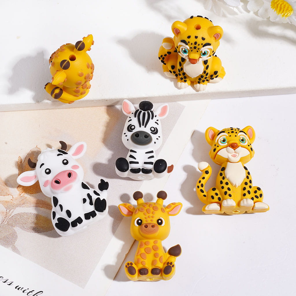 3D Cheetah Deer Zerbra Cow Animals Series Silicone Focal Beads