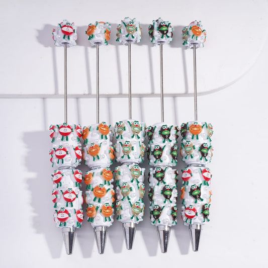 Beadable Clay Pens with Cute Fruit Characters in Various Types and White Pearls