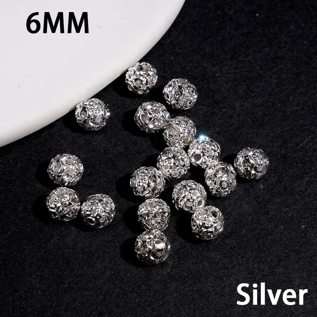 Silver Color Beads with AB Rhinestones, 6MM and 8MM (THEY DON'T FIT ON PENS)