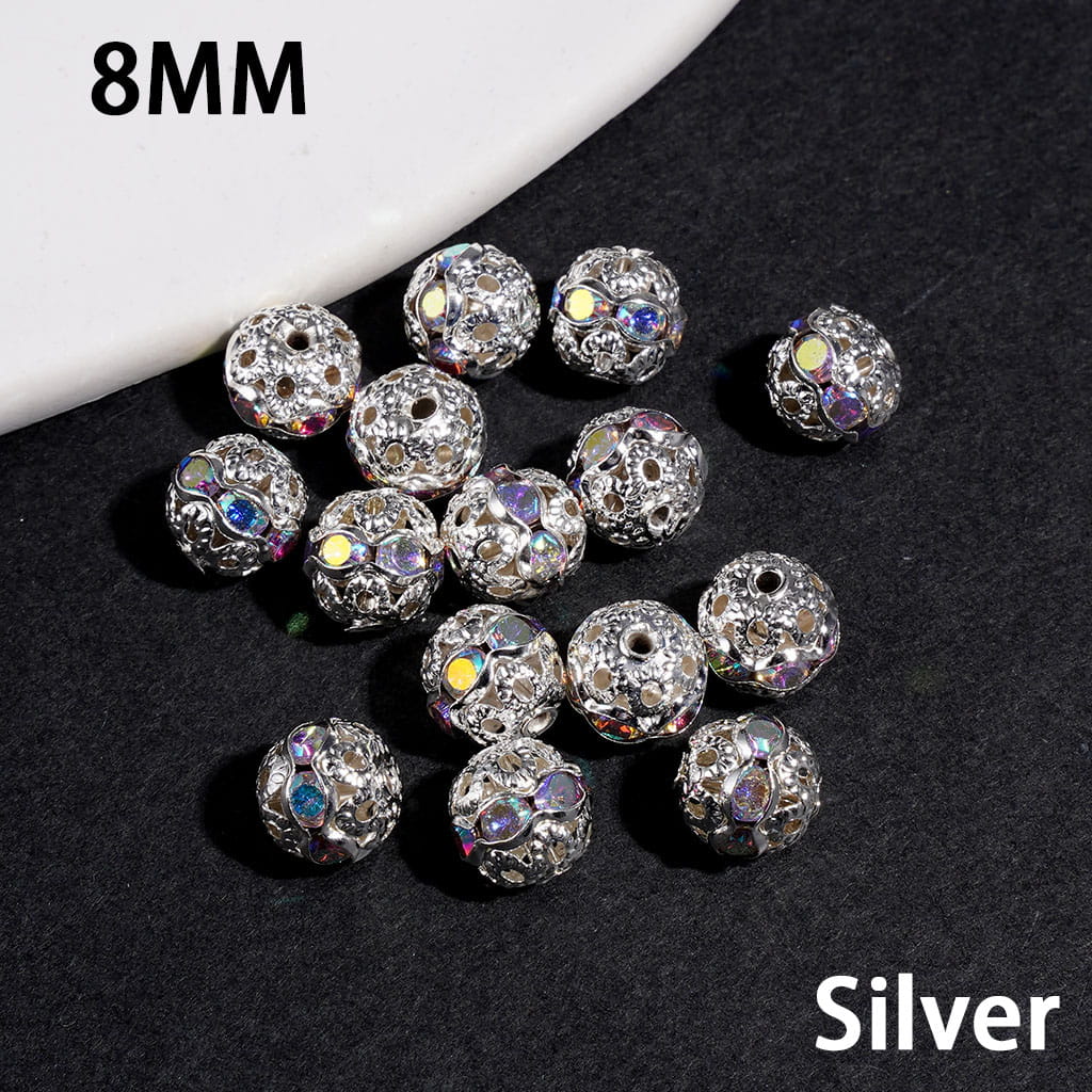 Silver Color Beads with AB Rhinestones, 6MM and 8MM (THEY DON'T FIT ON PENS)