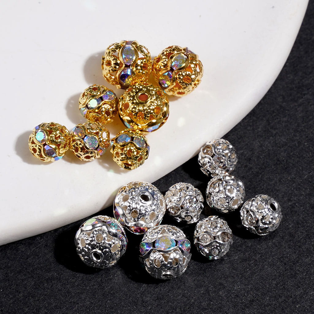 Silver Color Beads with AB Rhinestones, 6MM and 8MM (THEY DON'T FIT ON PENS)
