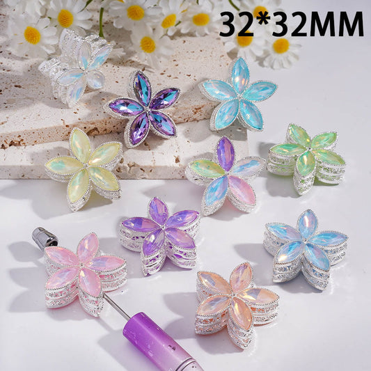ファンシーホローシルバー合金フラワーラージラインストーンビーズ、ランダムミックス、33MM