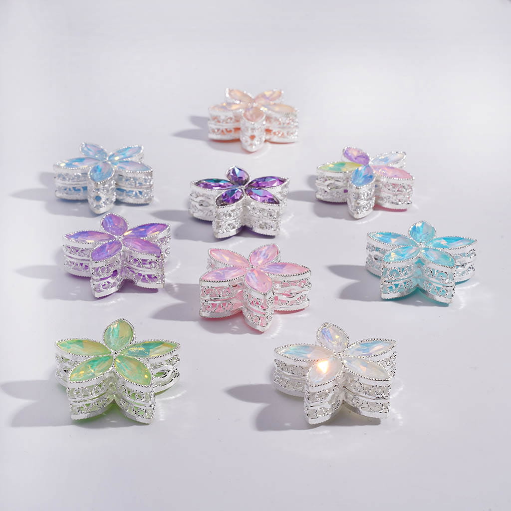 Silver Metal Beads Fancy Hollow Large Flower Rhinestone, Random Mix, 32*32MM