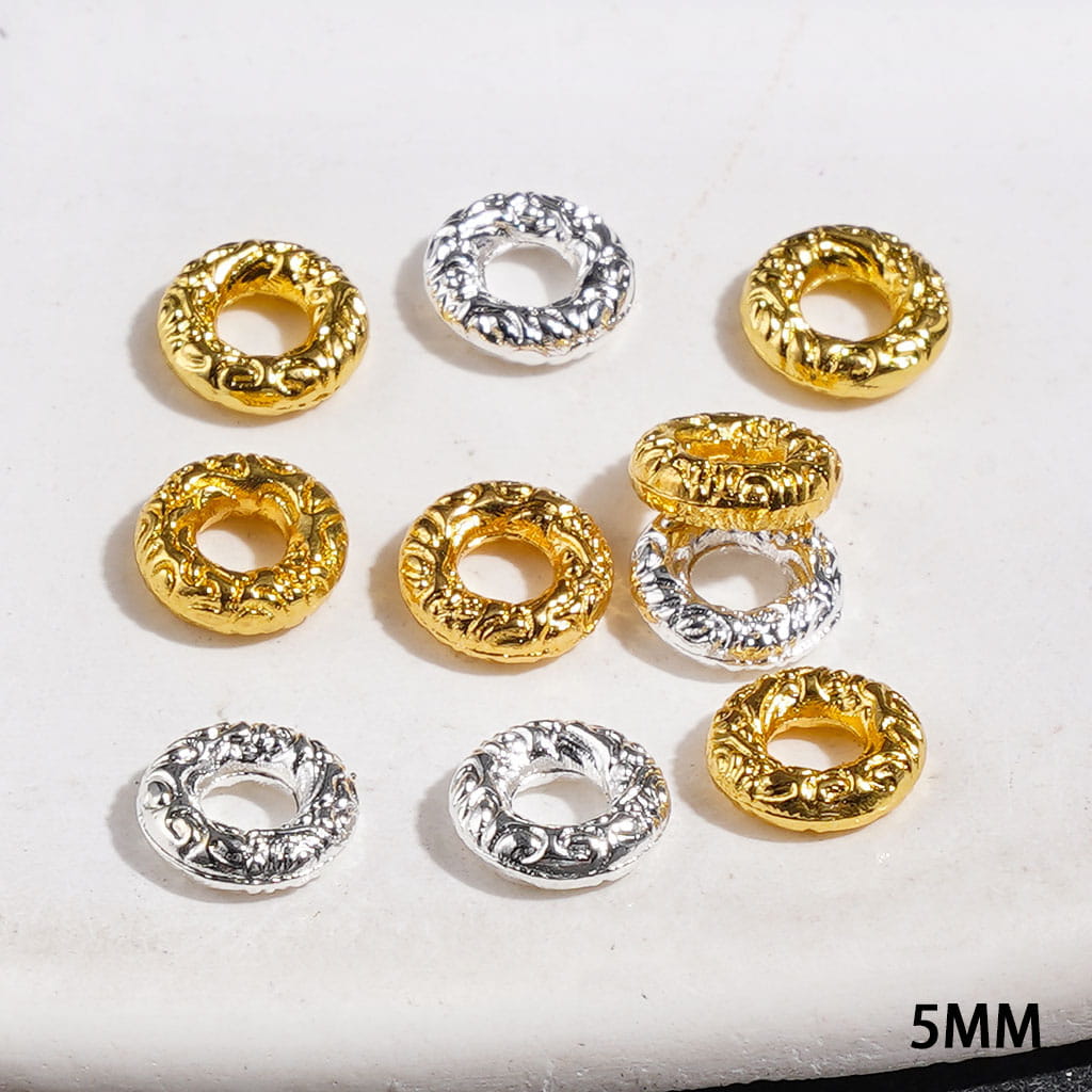 Metal Spacer Beads with Swirl Texture, 5MM, Silver and Gold