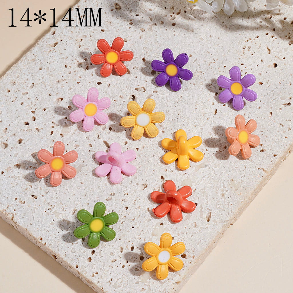Acrylic Pendants Six-Petaled Flower, Macaron Colors Series, 14*14 MM Random Mix