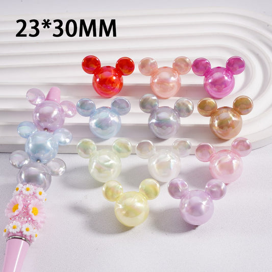Acrylic Beads UV Coating Glossy Cute Micke Mouse Head Multi-Color 23*30MM, Random Mix