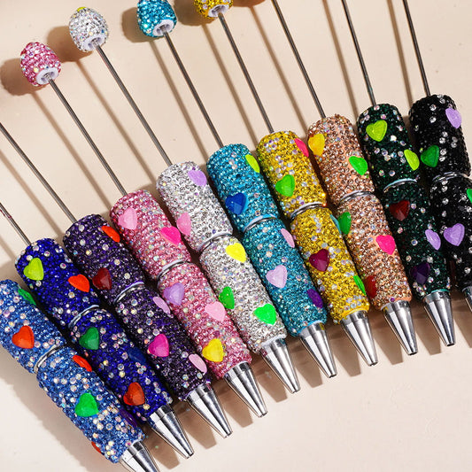 Beadable Clay Pens with Bling Bling Hearts and AB Rhinestones, Multi-Color Random Mix