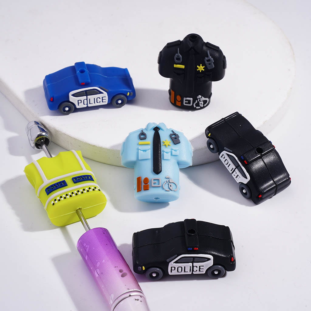 Silicone Focal Beads 3D Police Series, Uniform and Car
