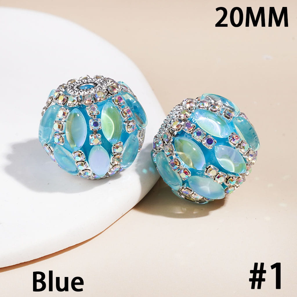 Hand-Made Acrylic Beads with Marquise Cut Rhinestones, Sliver Metal and AB Rhinestone Chains, 20MM Multi-Color