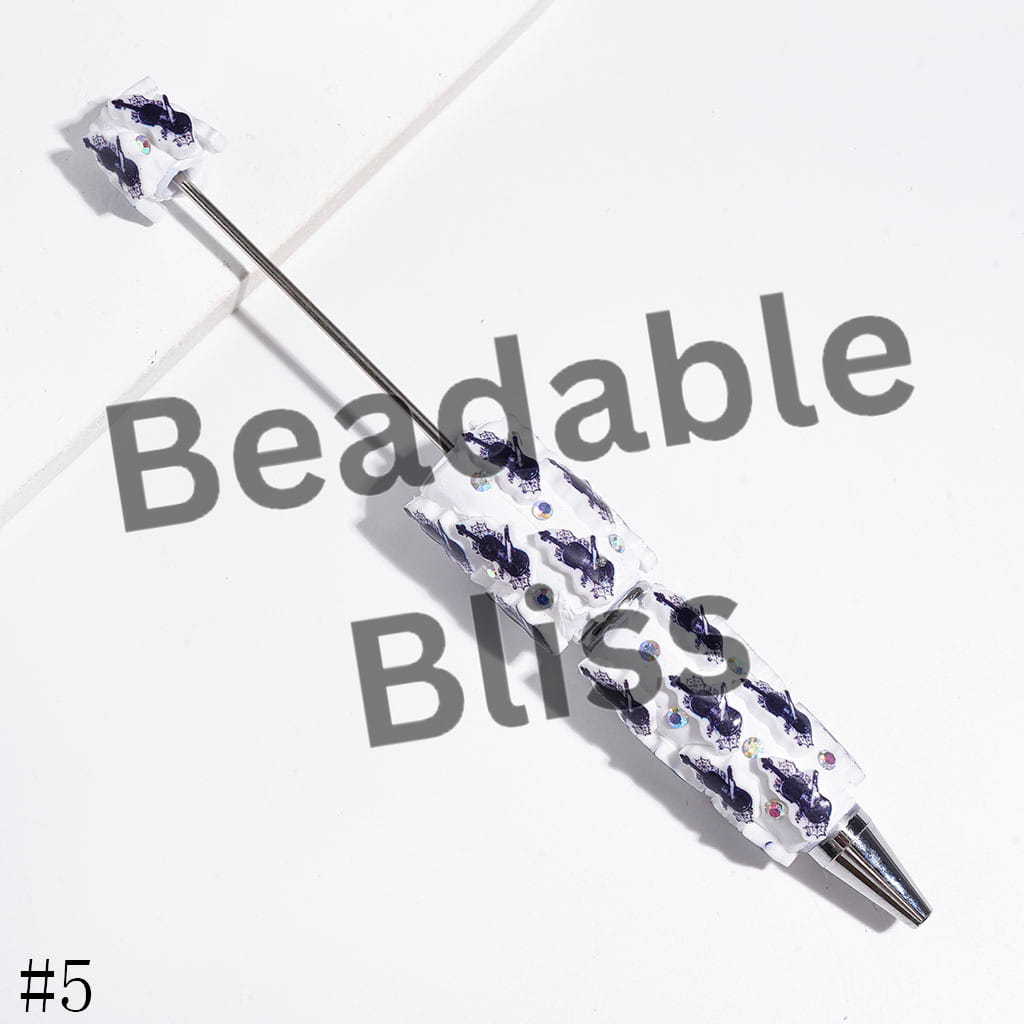 Beadable Clay Pens with American Transnatural Horror Comedy Characters Series, AB Rhinestones, Blue Style