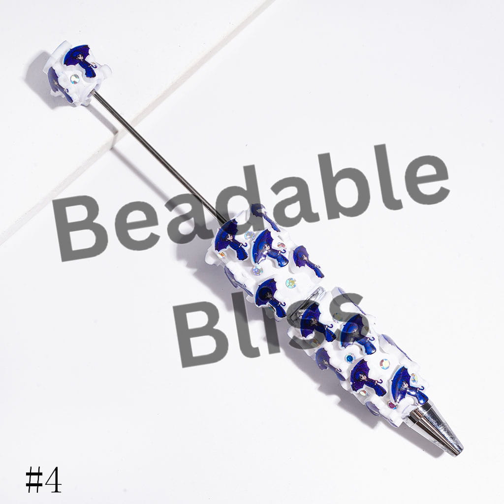 Beadable Clay Pens with American Transnatural Horror Comedy Characters Series, AB Rhinestones, Blue Style