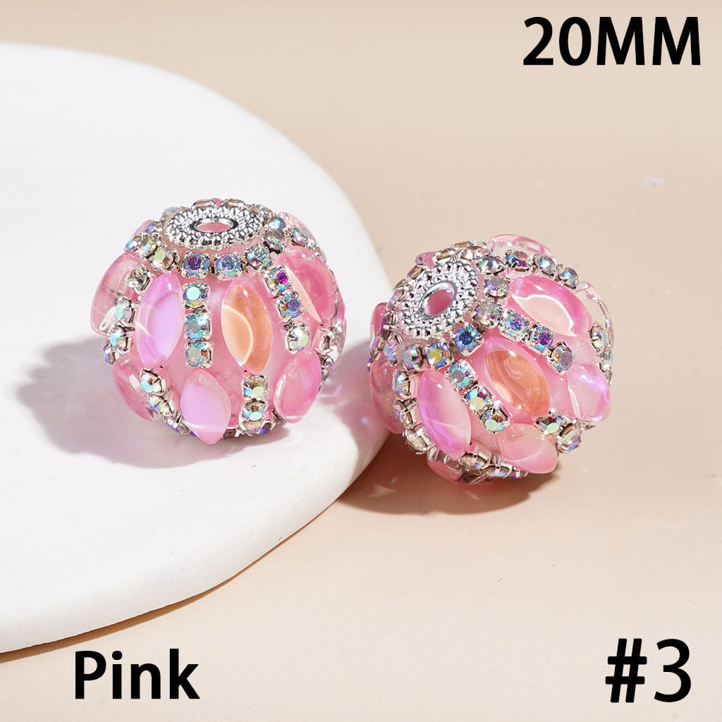 Hand-Made Acrylic Beads with Marquise Cut Rhinestones, Sliver Metal and AB Rhinestone Chains, 20MM Multi-Color