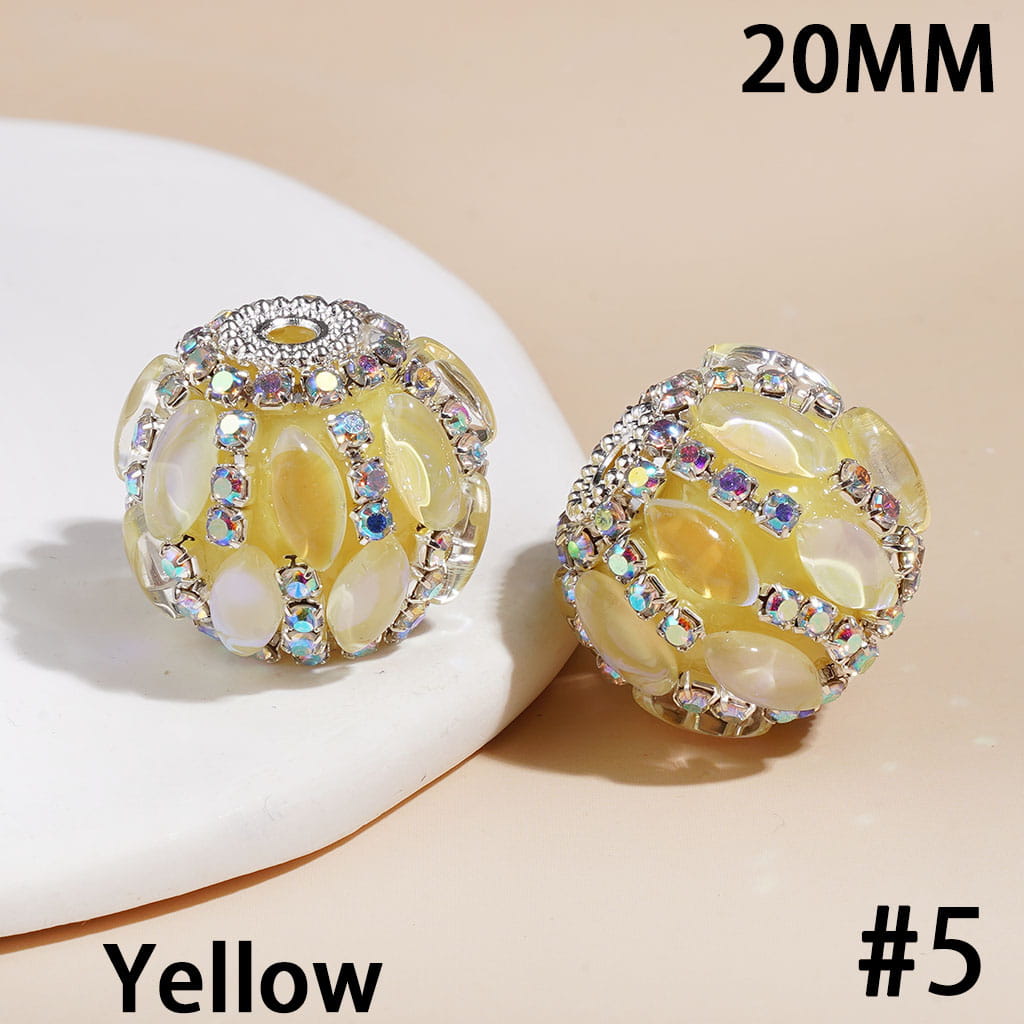 Hand-Made Acrylic Beads with Marquise Cut Rhinestones, Sliver Metal and AB Rhinestone Chains, 20MM Multi-Color