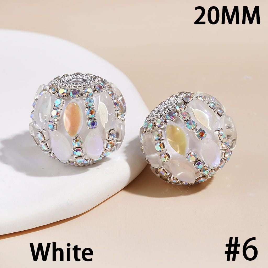 Hand-Made Acrylic Beads with Marquise Cut Rhinestones, Sliver Metal and AB Rhinestone Chains, 20MM Multi-Color