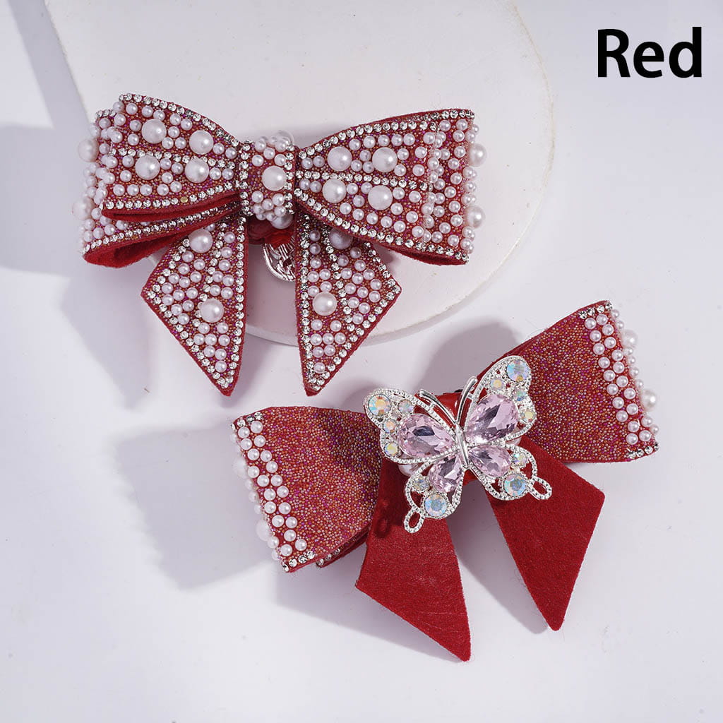 Clay Beads w Alloy Rhinestones Butterfly, Fabric Bowknot w White Pearls Clear Rhinestones Iridescent Bubble Balls Wrap Tape, 65*103MM, Multi-Color