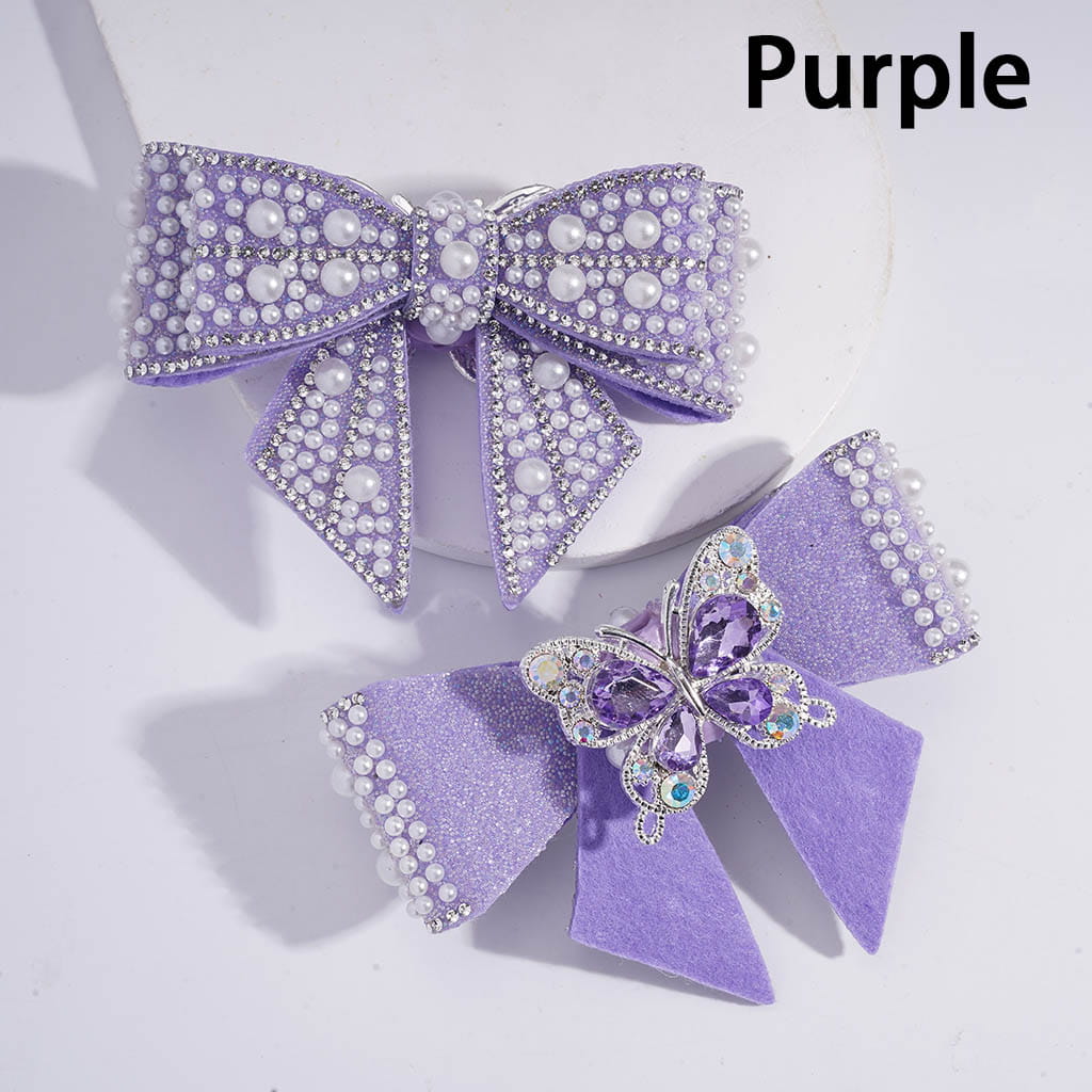 Clay Beads w Alloy Rhinestones Butterfly, Fabric Bowknot w White Pearls Clear Rhinestones Iridescent Bubble Balls Wrap Tape, 65*103MM, Multi-Color