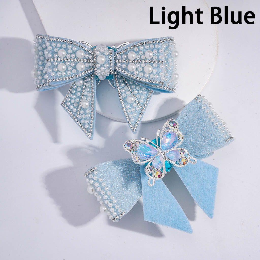 Clay Beads w Alloy Rhinestones Butterfly, Fabric Bowknot w White Pearls Clear Rhinestones Iridescent Bubble Balls Wrap Tape, 65*103MM, Multi-Color