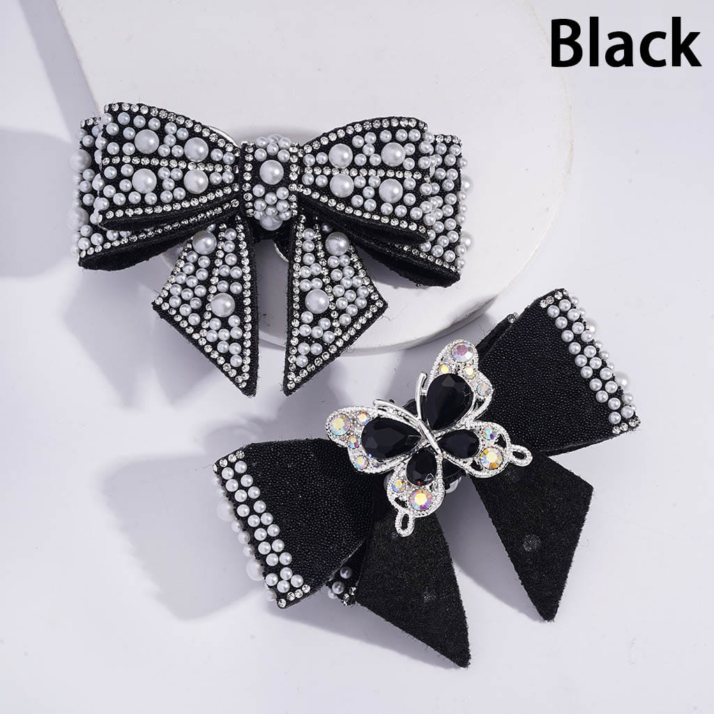 Clay Beads w Alloy Rhinestones Butterfly, Fabric Bowknot w White Pearls Clear Rhinestones Iridescent Bubble Balls Wrap Tape, 65*103MM, Multi-Color