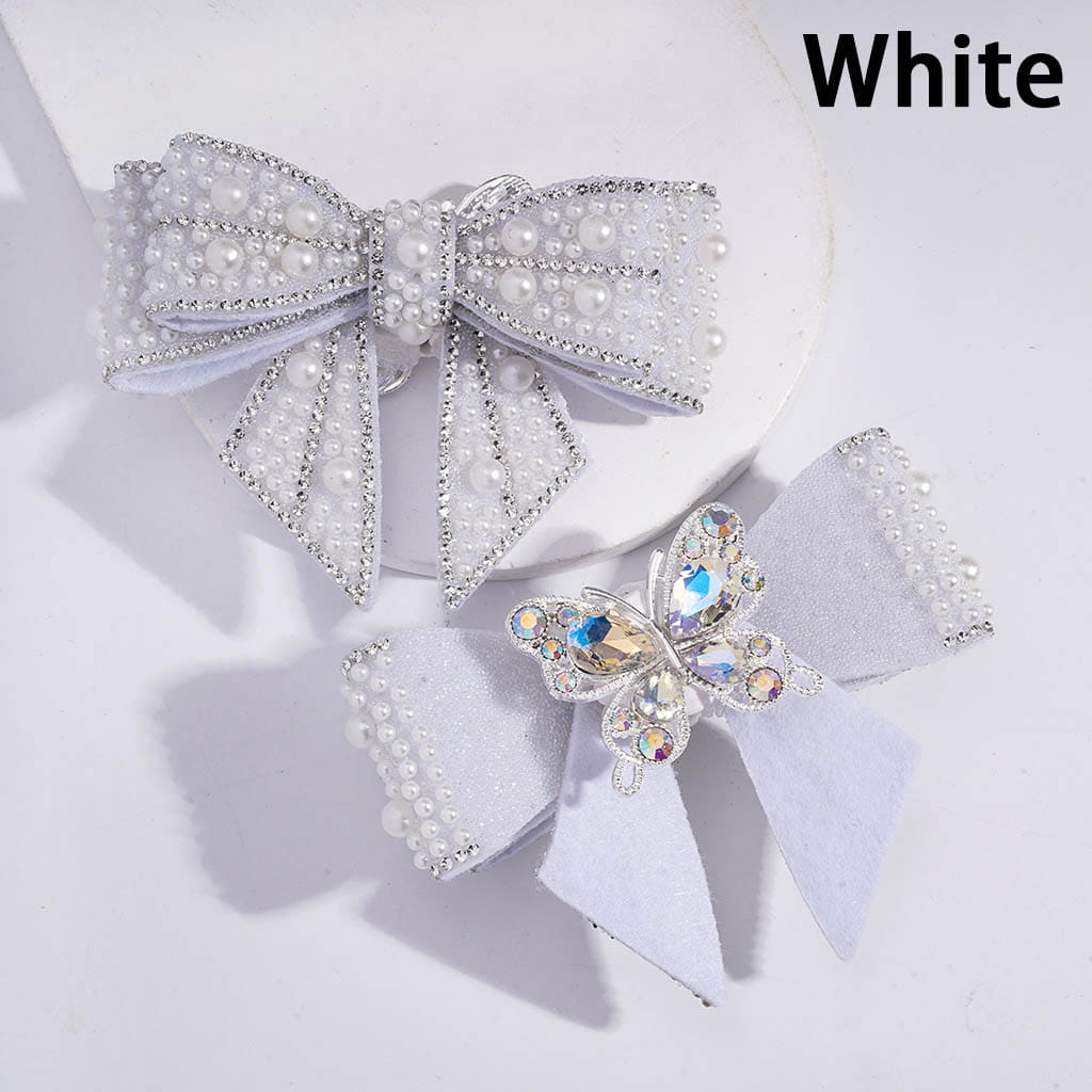 Clay Beads w Alloy Rhinestones Butterfly, Fabric Bowknot w White Pearls Clear Rhinestones Iridescent Bubble Balls Wrap Tape, 65*103MM, Multi-Color