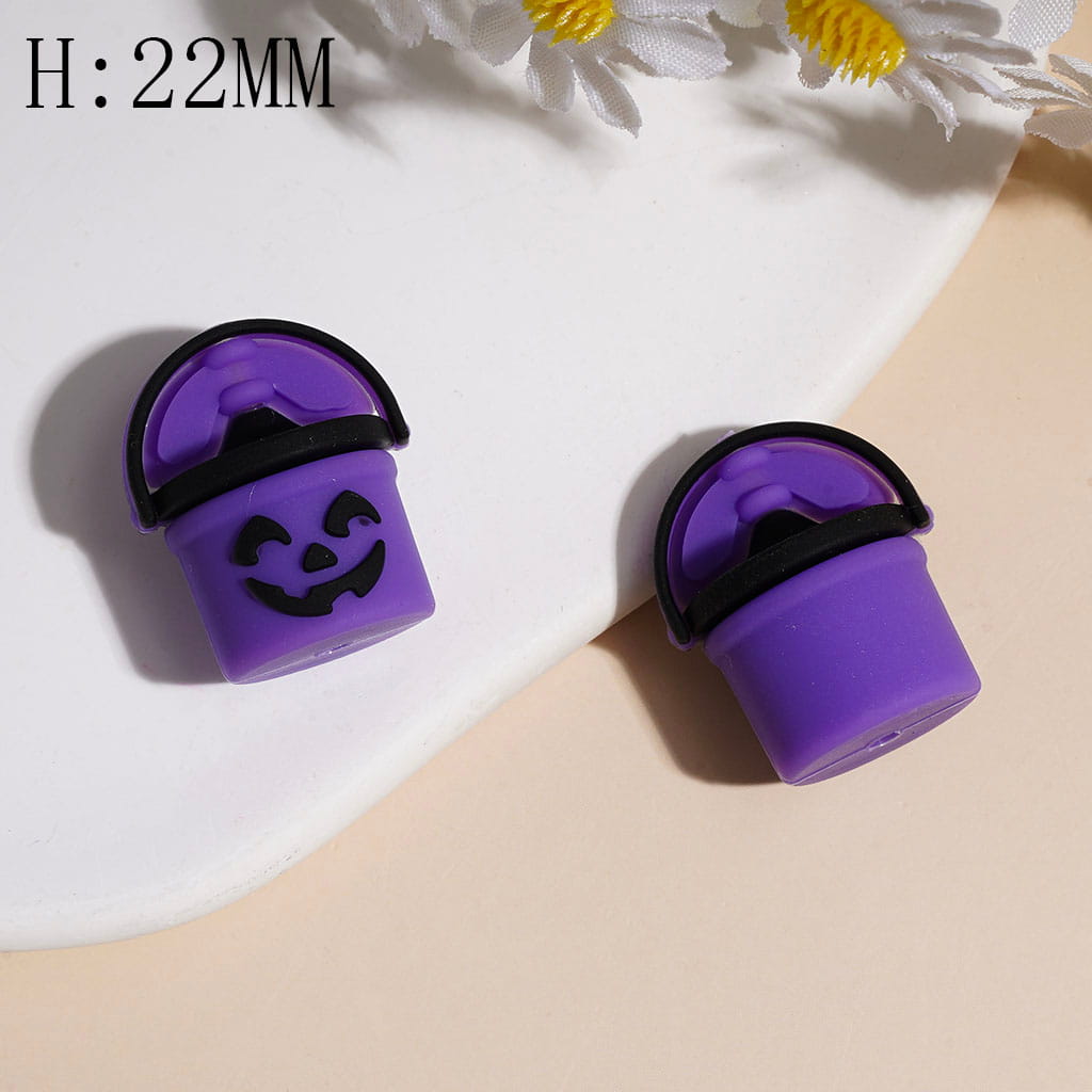 3D Bucket with Halloween Horror Facial Expression Silicone Focal Beads, Height 22MM Multi-Color