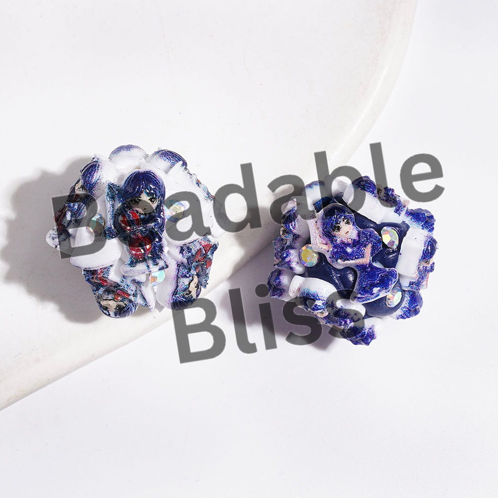 American Transnatural Horror Comedy Characters & AB Rhinestones Clay Beads, Blue Series, Random Mix