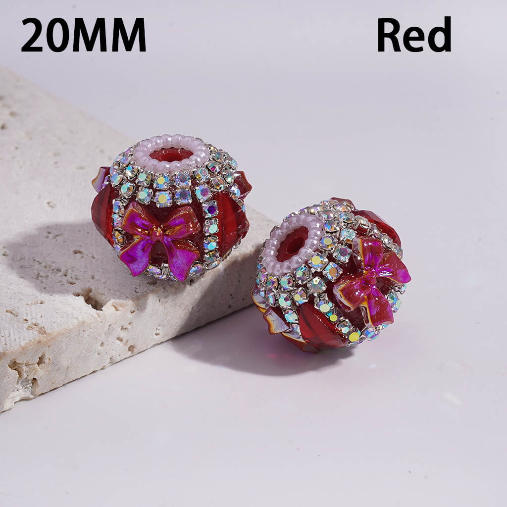Acrylic Beads w UV Coating Bowtie, Pumpkin AB Rhinestone & White Pearl Chains, 20MM, Multi-Color