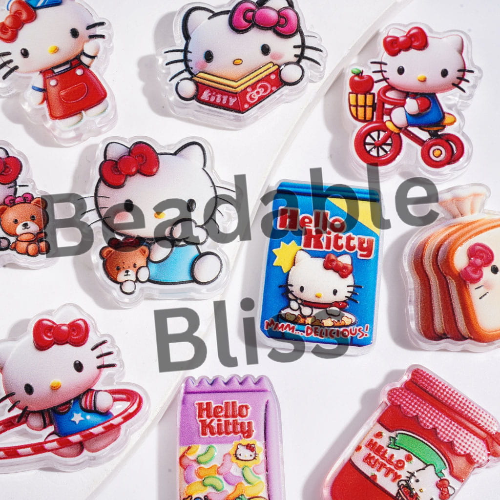 Acrylic Beads with Diverse Style Cute Cat Characters Series, Semi-Clear, Random Mix