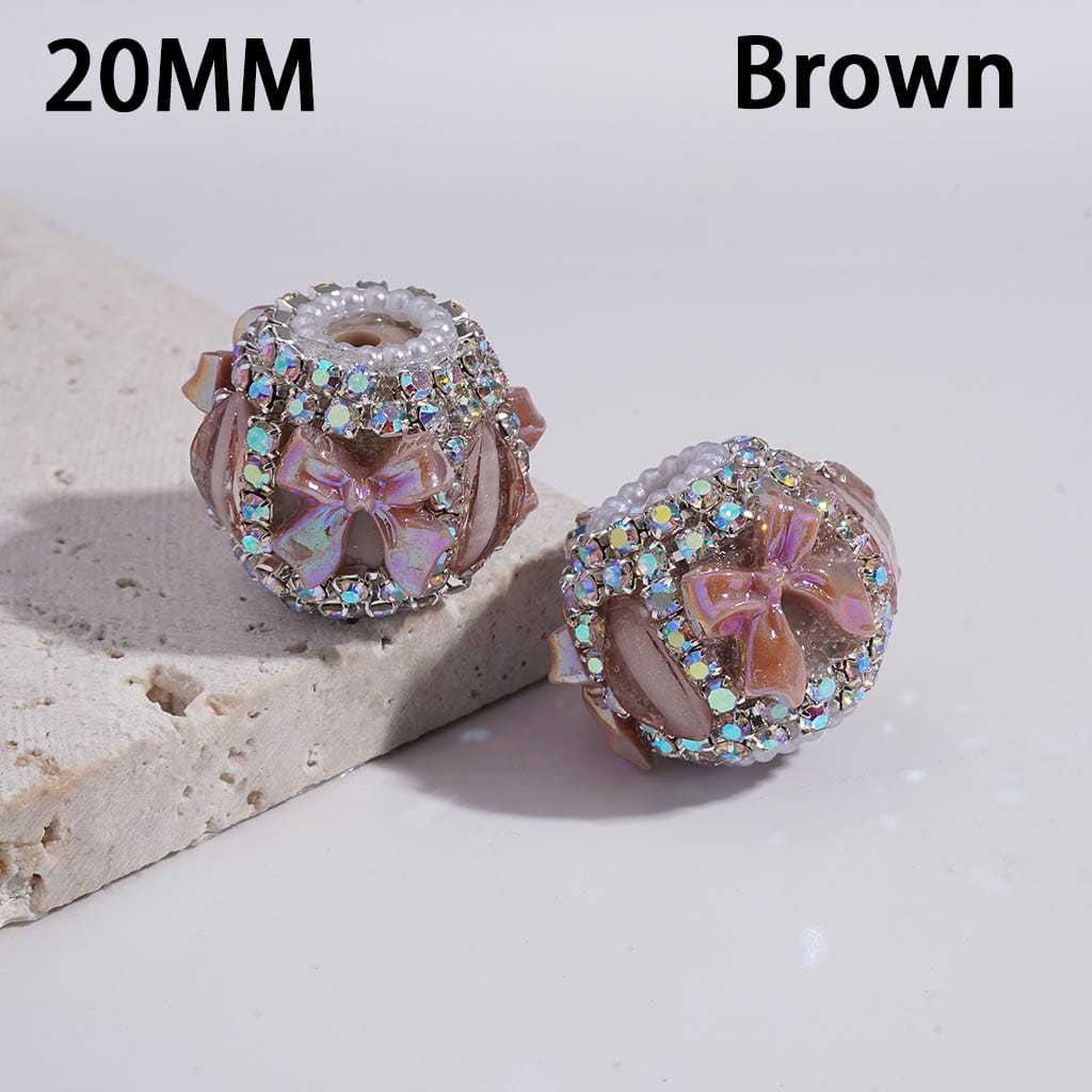 Acrylic Beads w UV Coating Bowtie, Pumpkin AB Rhinestone & White Pearl Chains, 20MM, Multi-Color
