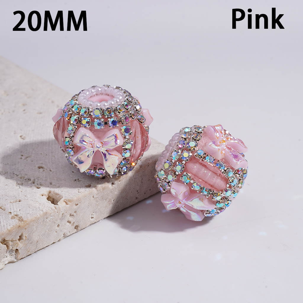 Acrylic Beads w UV Coating Bowtie, Pumpkin AB Rhinestone & White Pearl Chains, 20MM, Multi-Color