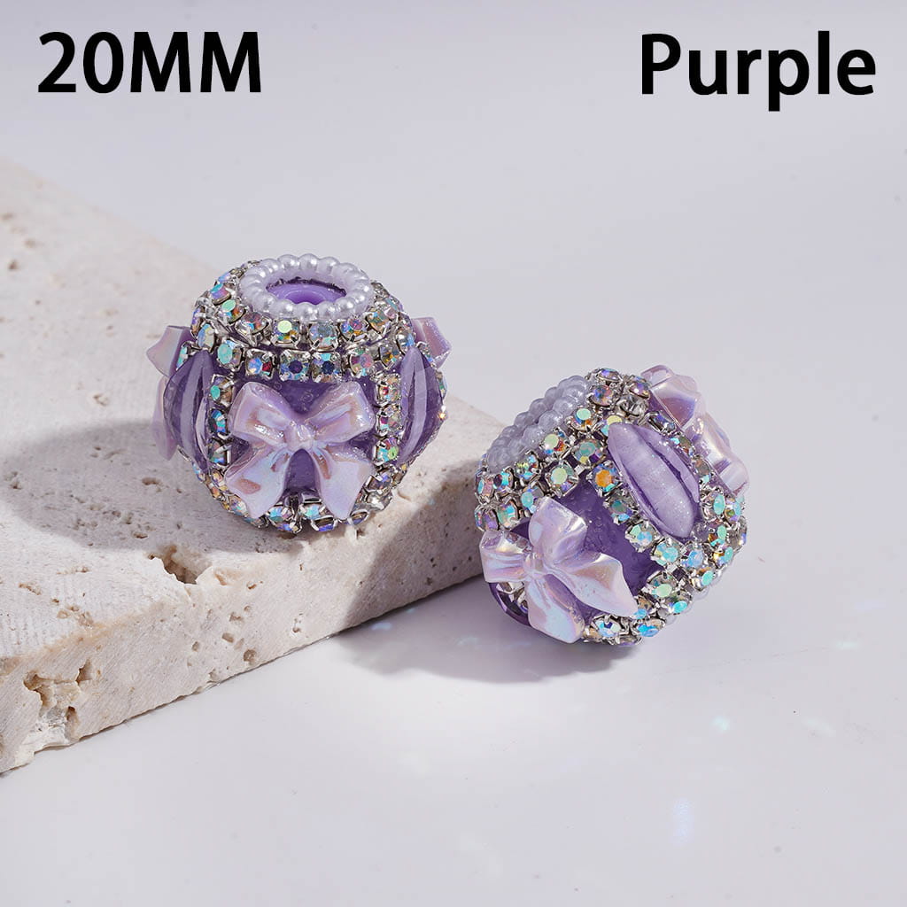 Acrylic Beads w UV Coating Bowtie, Pumpkin AB Rhinestone & White Pearl Chains, 20MM, Multi-Color
