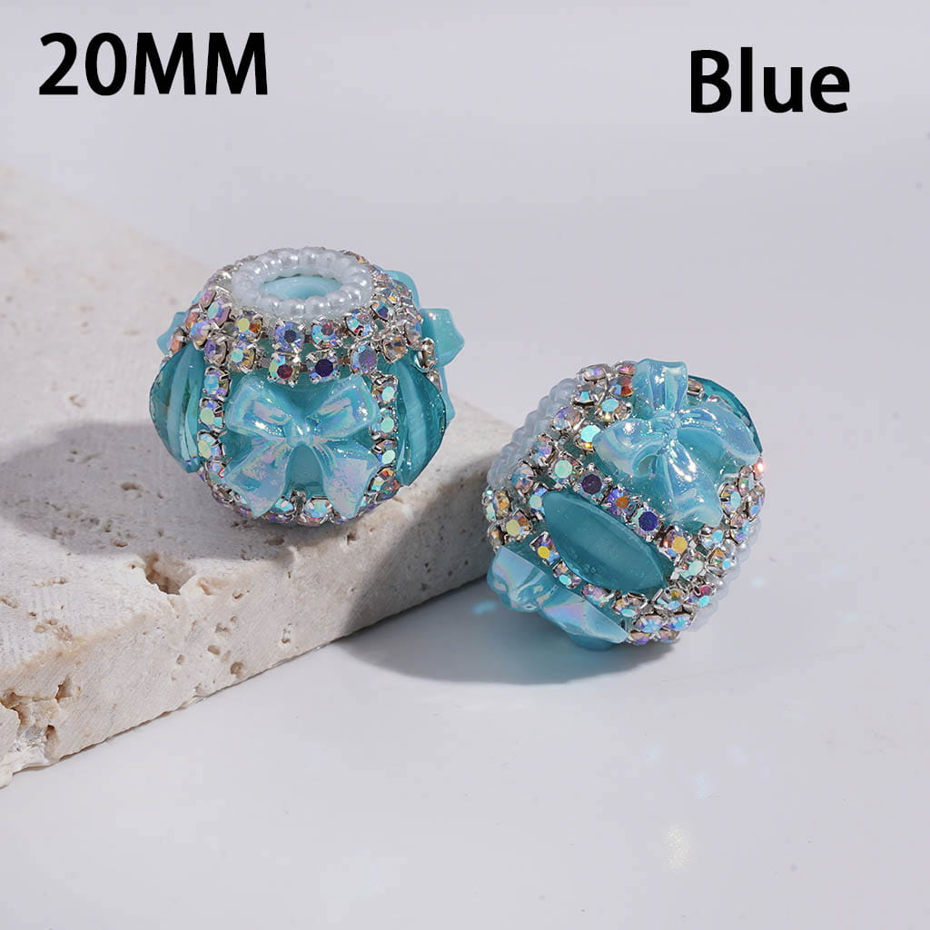 Acrylic Beads w UV Coating Bowtie, Pumpkin AB Rhinestone & White Pearl Chains, 20MM, Multi-Color