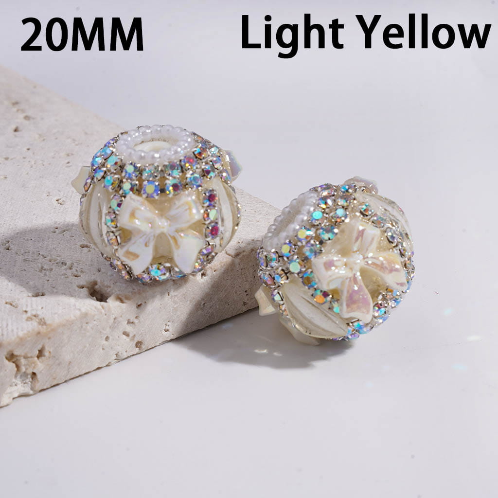 Acrylic Beads w UV Coating Bowtie, Pumpkin AB Rhinestone & White Pearl Chains, 20MM, Multi-Color