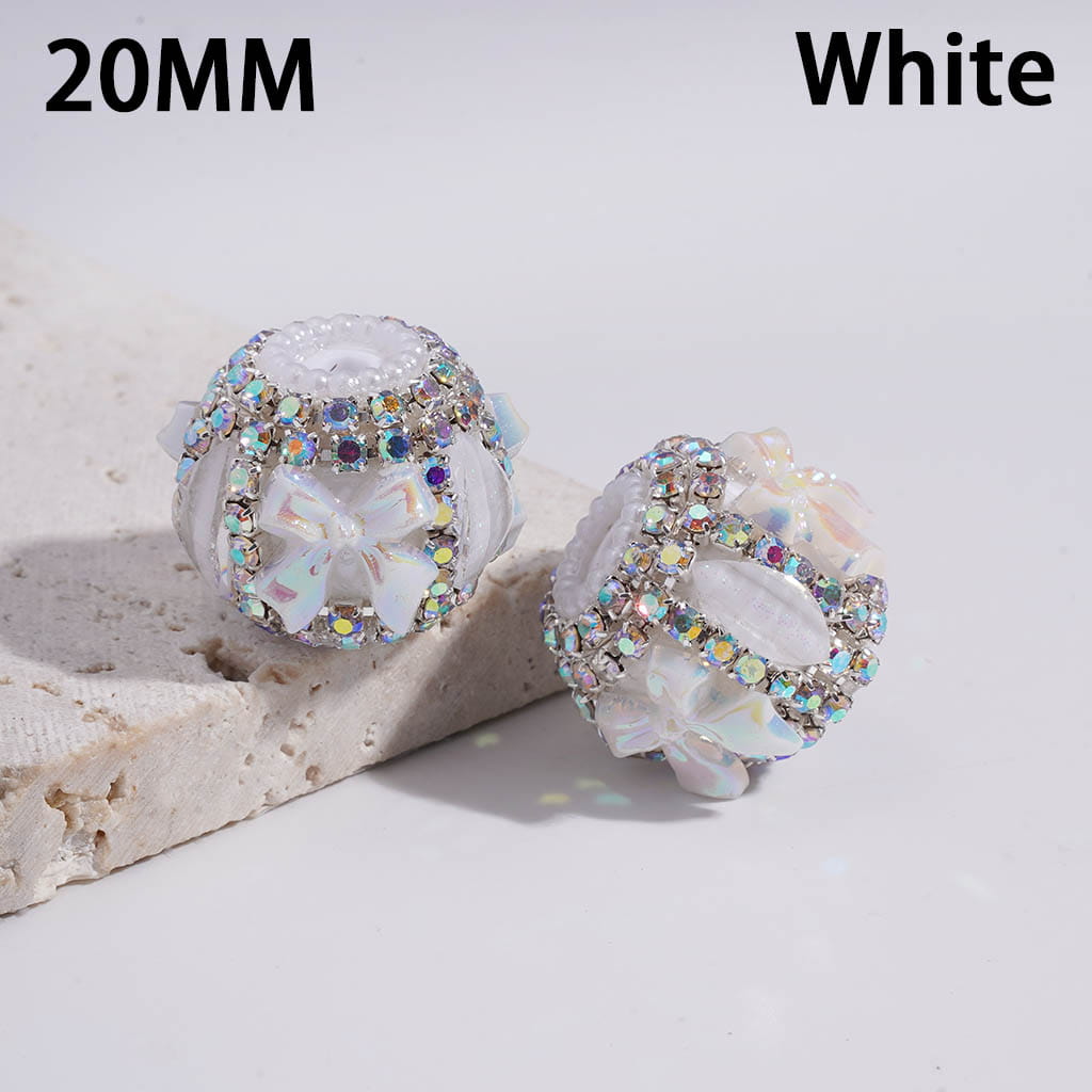 Acrylic Beads w UV Coating Bowtie, Pumpkin AB Rhinestone & White Pearl Chains, 20MM, Multi-Color