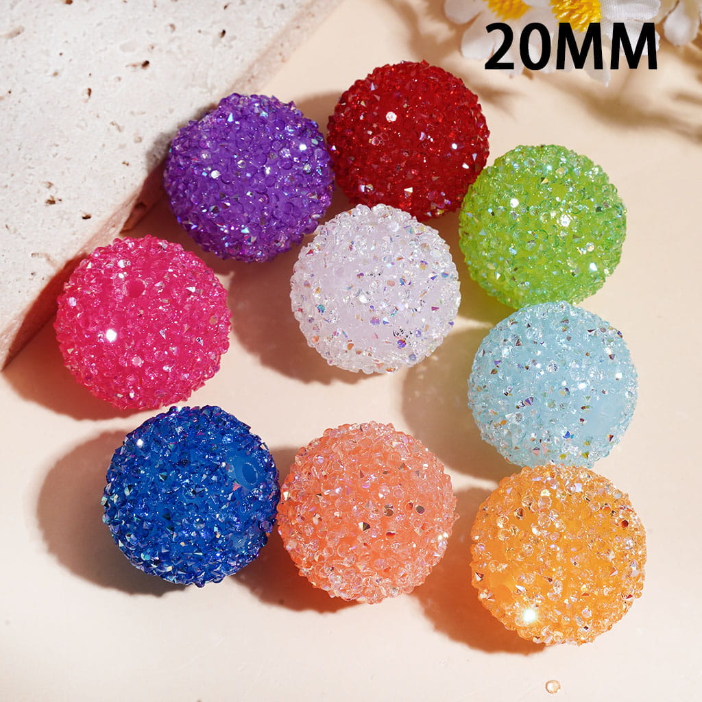 Hand-Made Acrylic Sugar Beads with Cone Shaped AB Rhinestones, 20MM Multi-Color