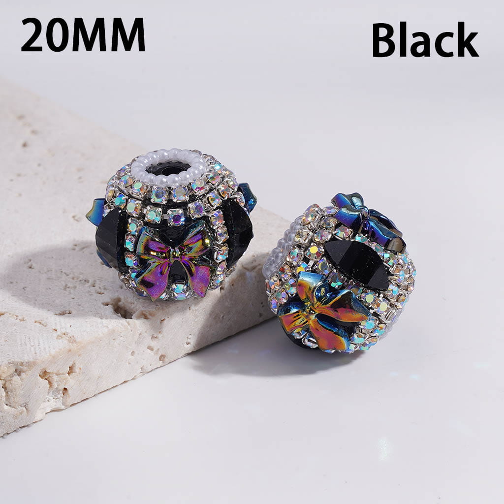 Acrylic Beads w UV Coating Bowtie, Pumpkin AB Rhinestone & White Pearl Chains, 20MM, Multi-Color