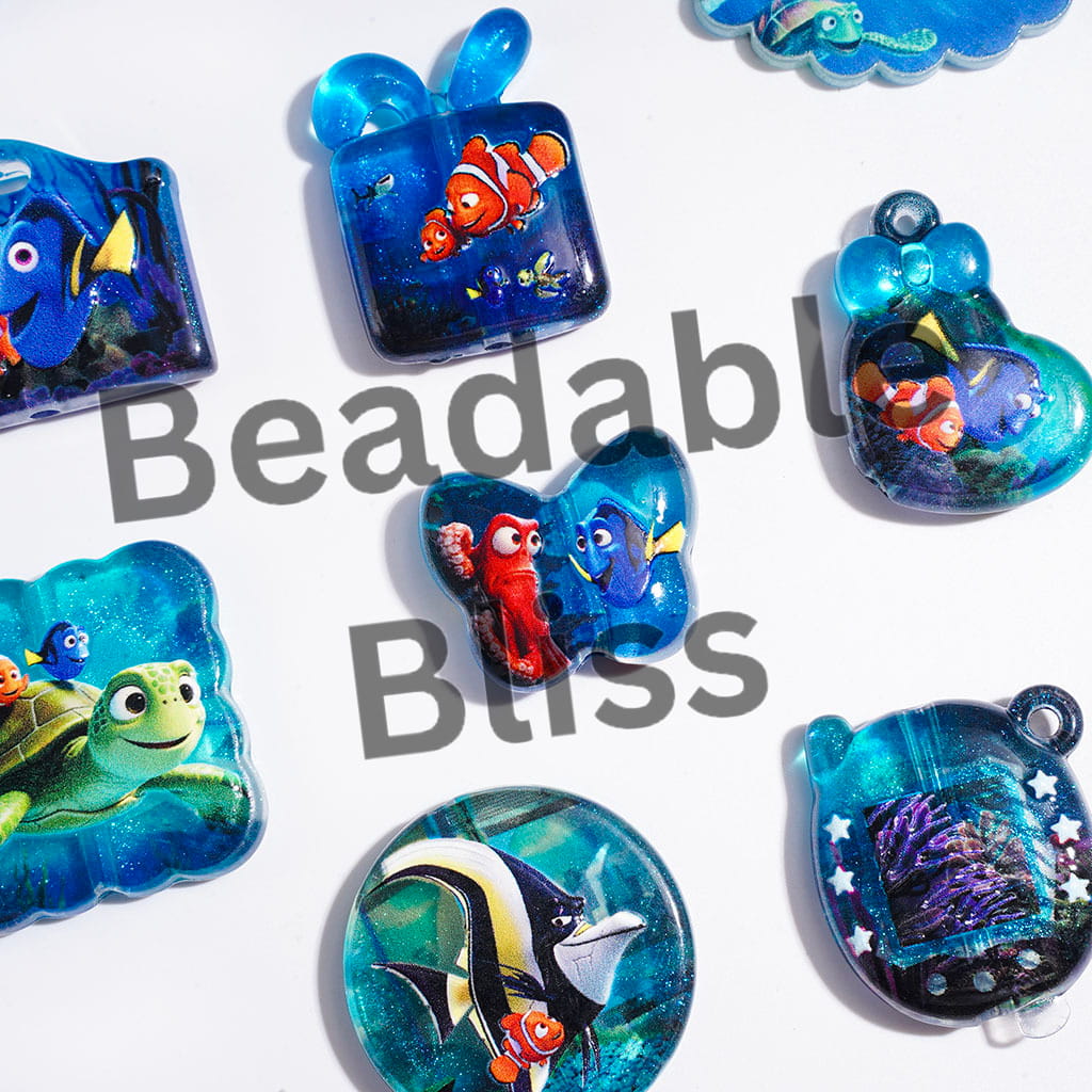 Acrylic Beads and Pendants Marine Life Ugly Fish Character in Blue Series, Random Mix
