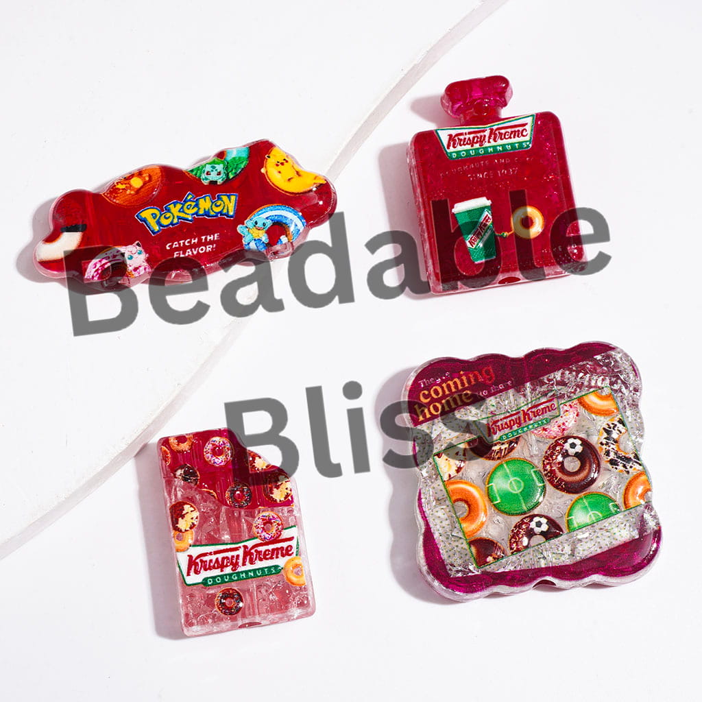 Red Style Acrylic Crackle Beads and Pendants, Dessert Doughnut Theme, Random Mix