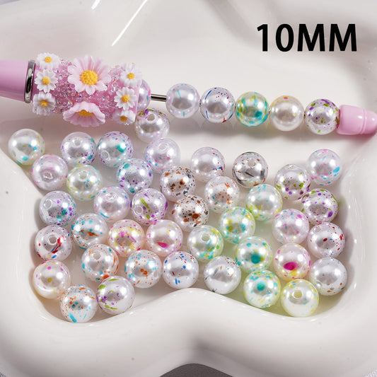 Acrylic Beads Colorful Abstract Art Prints White 10MM, Random Mix